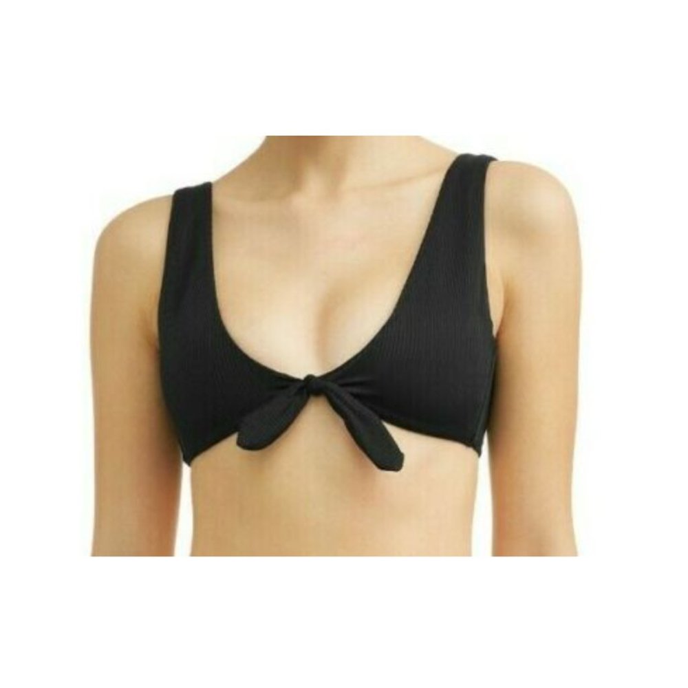 No Boundaries black tie front ribbed bikini top